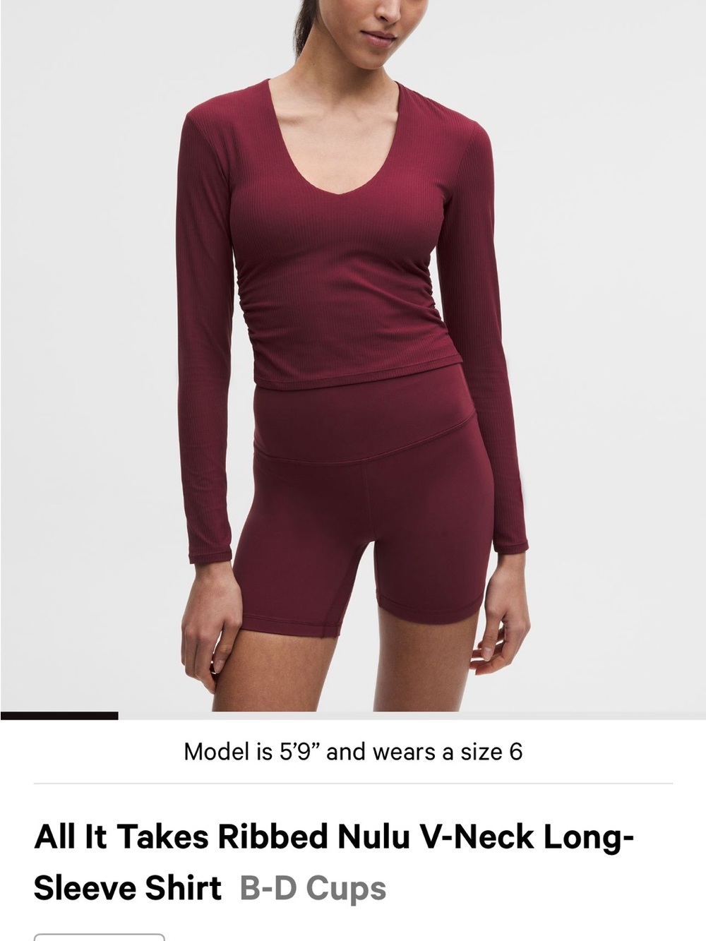 lululemon athletica Ribbed V-Neck Long-Sleeve Top in Burgundy